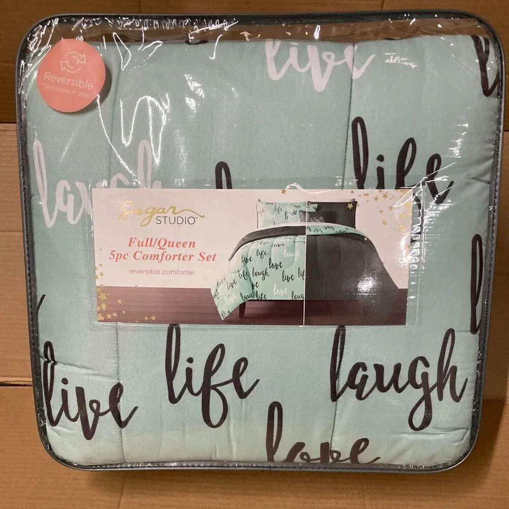 Sugar Studio Mint Green Blue and Grey FULL/QUEEN Comforter Set New